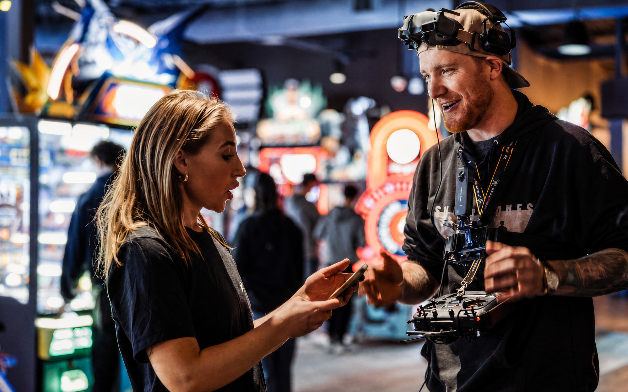 Peak FPV pilot discussing a shoot with a client on location in Calgary