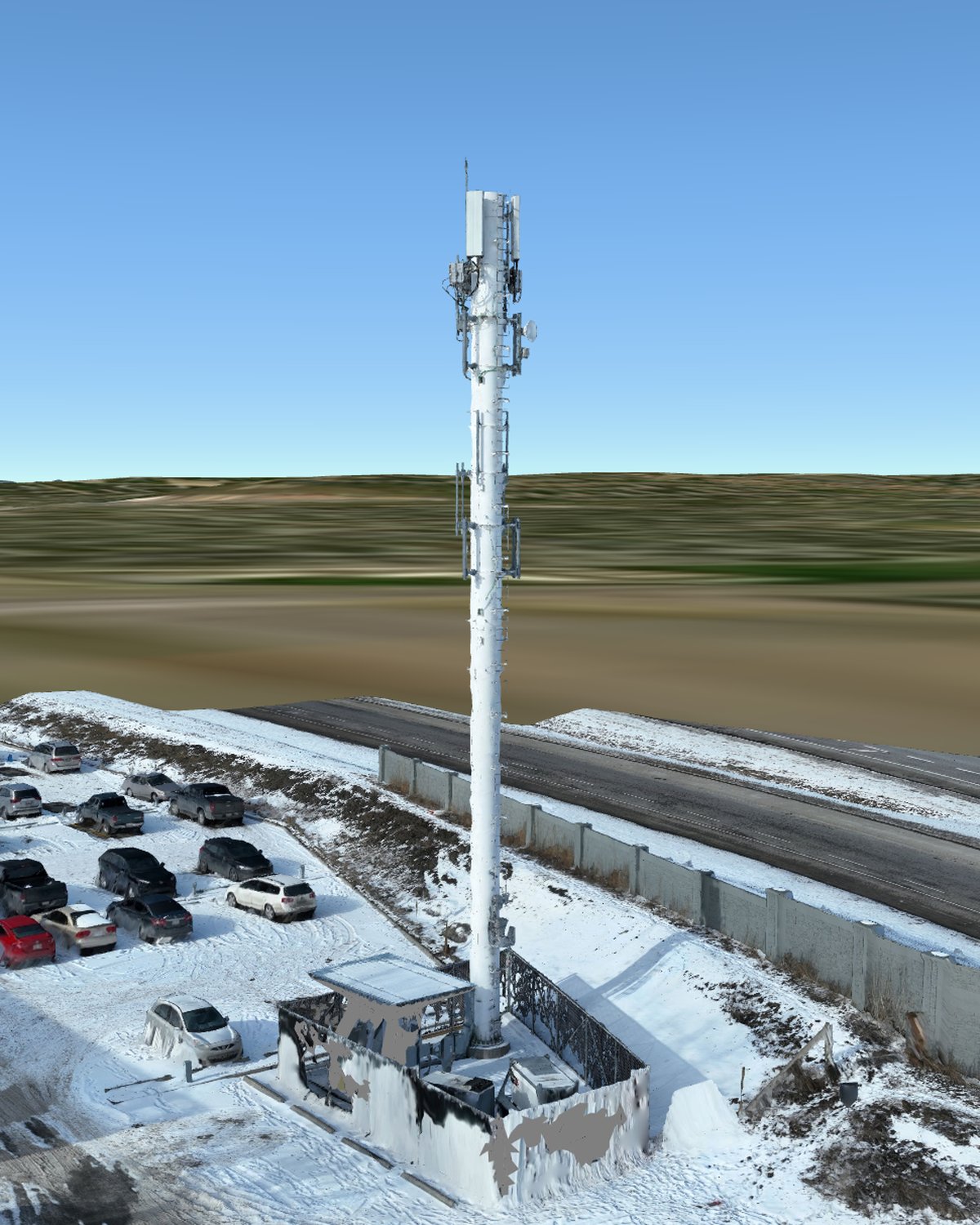 Photogrammetry model of a telecom tower and site captured by drone